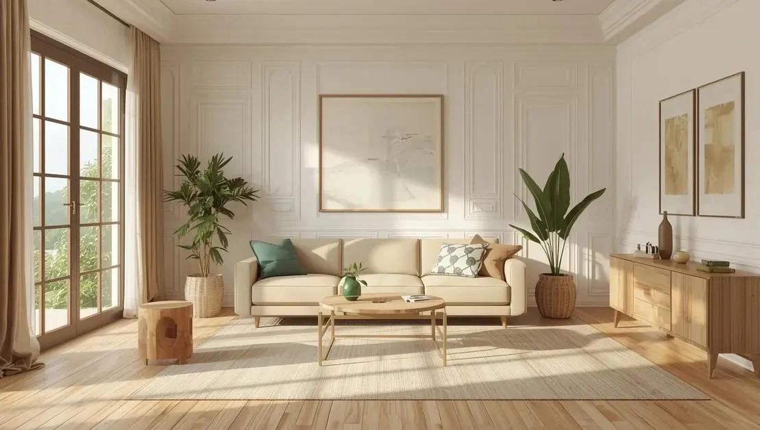 Living room designed using Vastu dosh remedies for home with balanced layout, natural light, plants, and positive energy flow